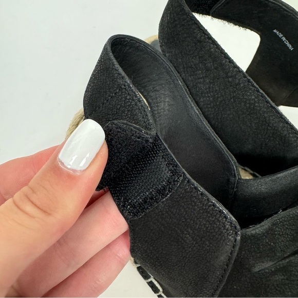 Eileen Fisher Black Open Toe Espadrille Wedge with Velcro Closure Minimalist - Picture 4 of 7